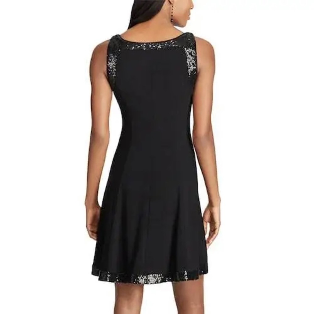 Chaps Flattering Princess Sequin Soft Jersey A-Line Silhouette Dress Black Small